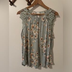 H&M Jersey Floral Top with Lace Large Excellent Condition